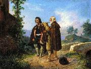 Ludwig Vogel Two peasants, one with the bagpipes by a bridge oil painting